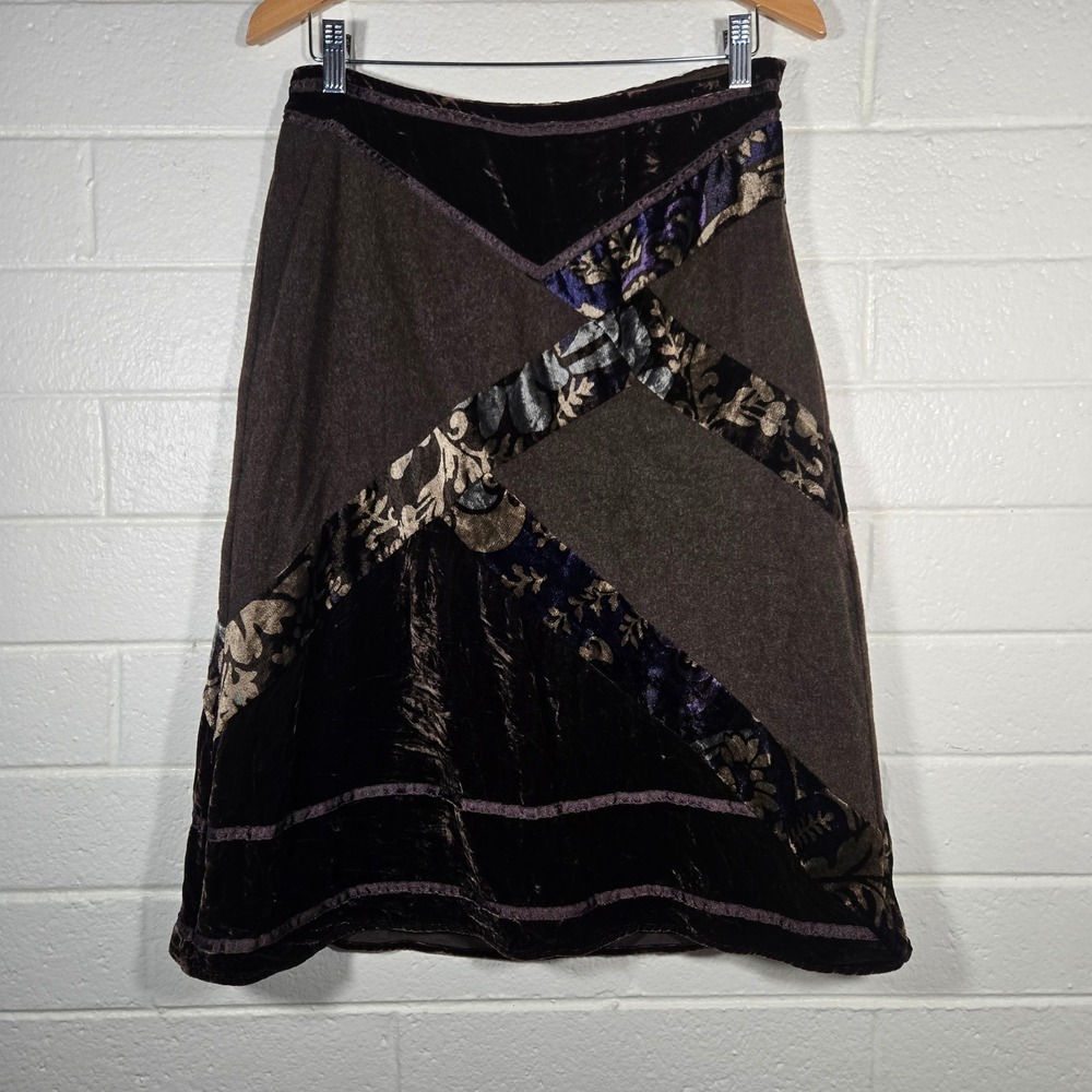 VTG The Limited Patchwork Felt Velvet Midi Skirt 8 Whimsigoth Boho Fairy Grunge